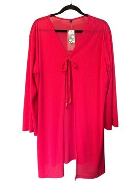 RAPZ Pink Tie-Front Long Sleeve Cover-Up, Size Large